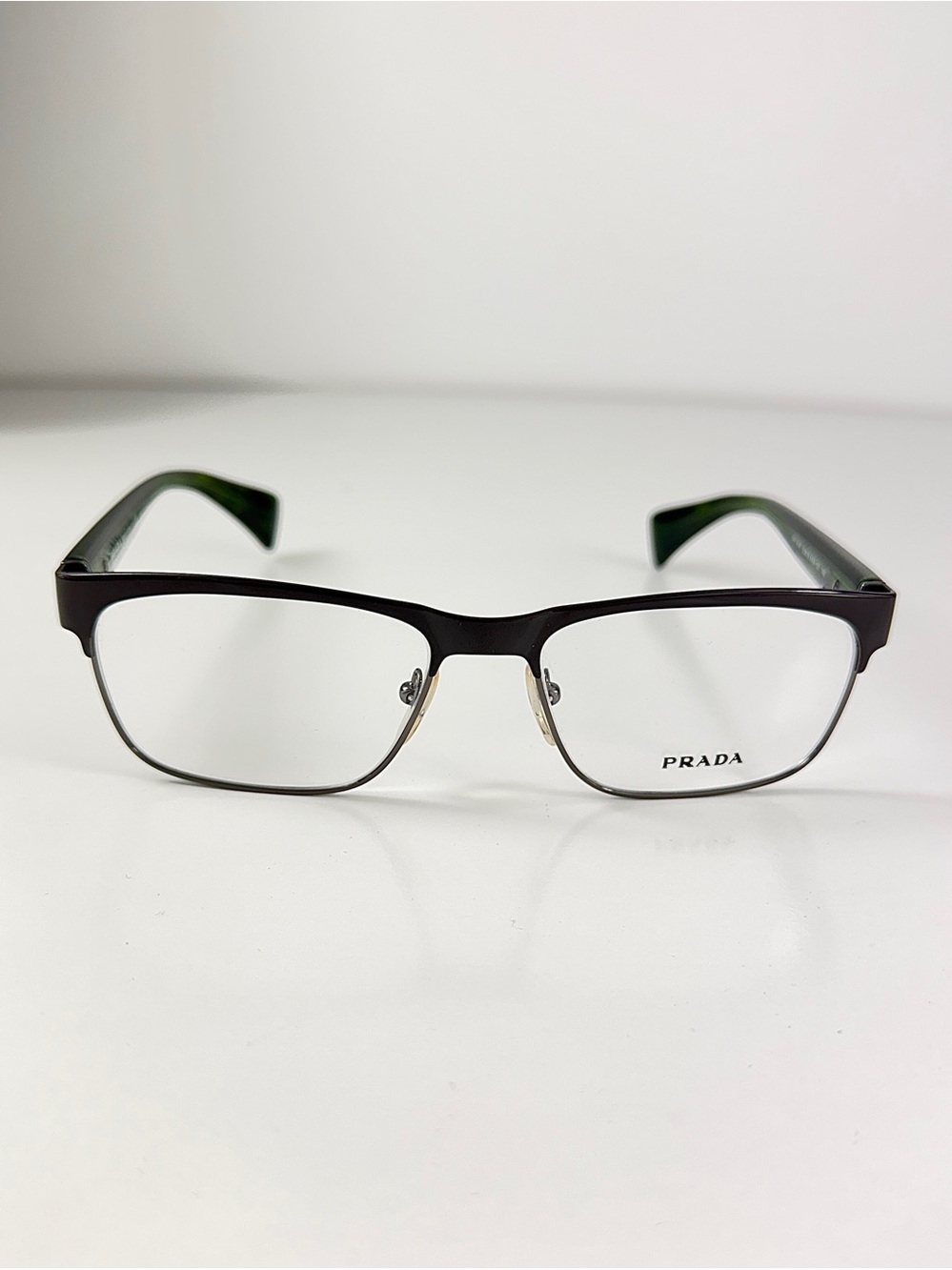 Prada Black Green Tortoiseshell Eyeglasses VPR 61P KAG-101 Rectangle Browline - Picture 2 of 15